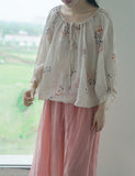 Pastoral Print Ramie Loose Cheongsam Top