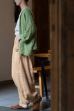 Linen single-layer yarn-dyed plaid bloomer cheongsam pants